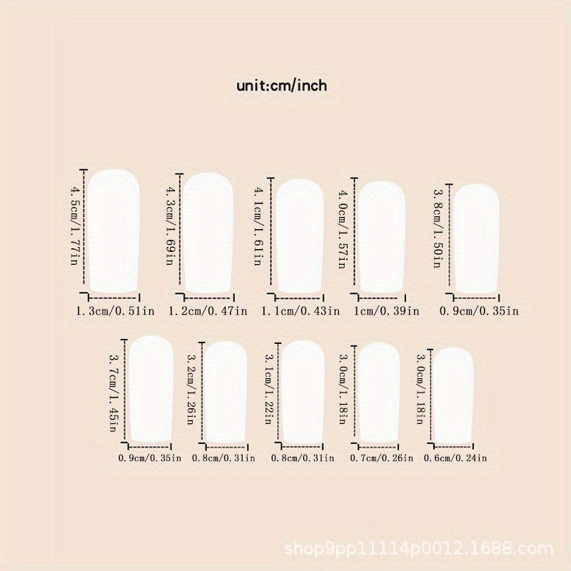 48-Piece Long Curved Press-On Nails with White Tips for Daily Wear