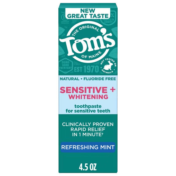 (2 Pack) Natural Whitening Fluoride-Free Toothpaste with Peppermint - Sensitive Plus 4.5 oz