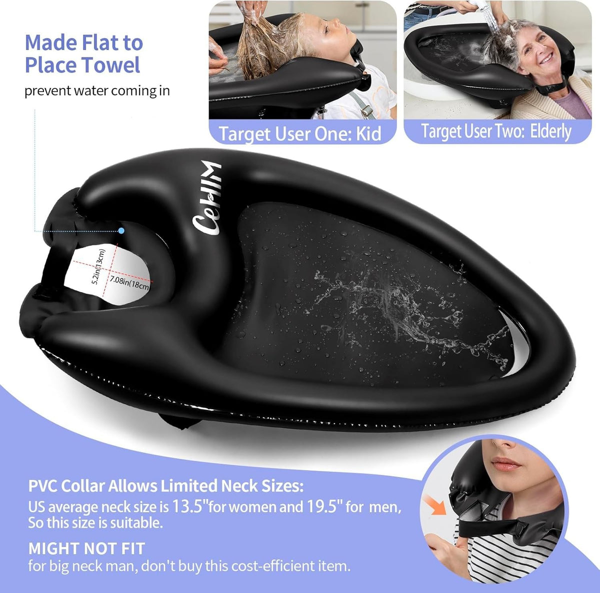 Inflatable Hair Washing Basin Portable Shampoo Sink for Elderly & Injured