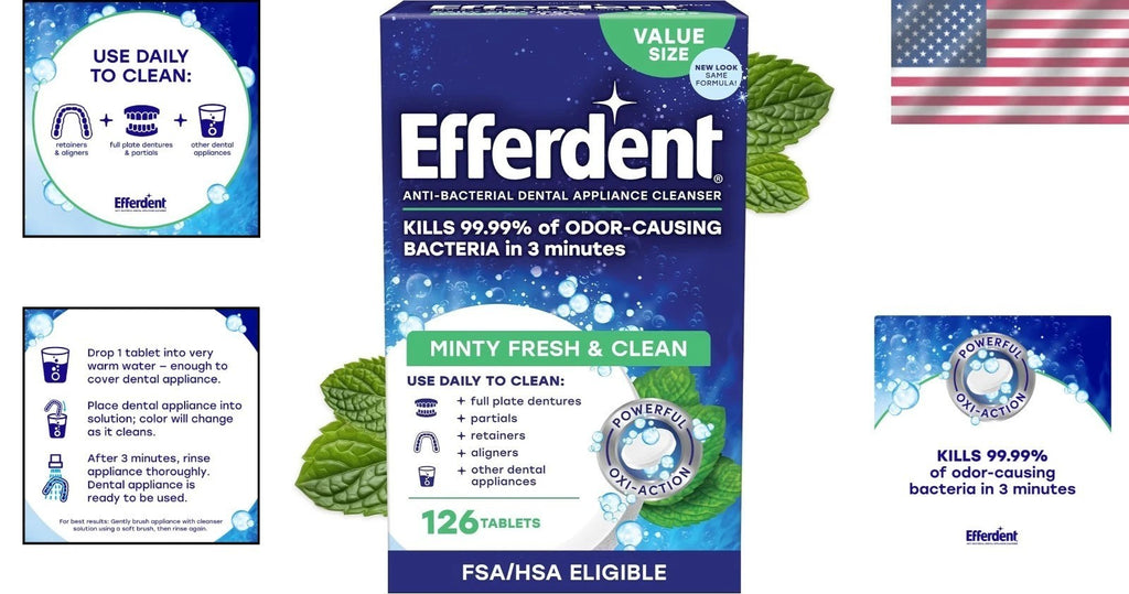 Denture & Retainer Cleaning Tablets - Minty Fresh, 126 Count