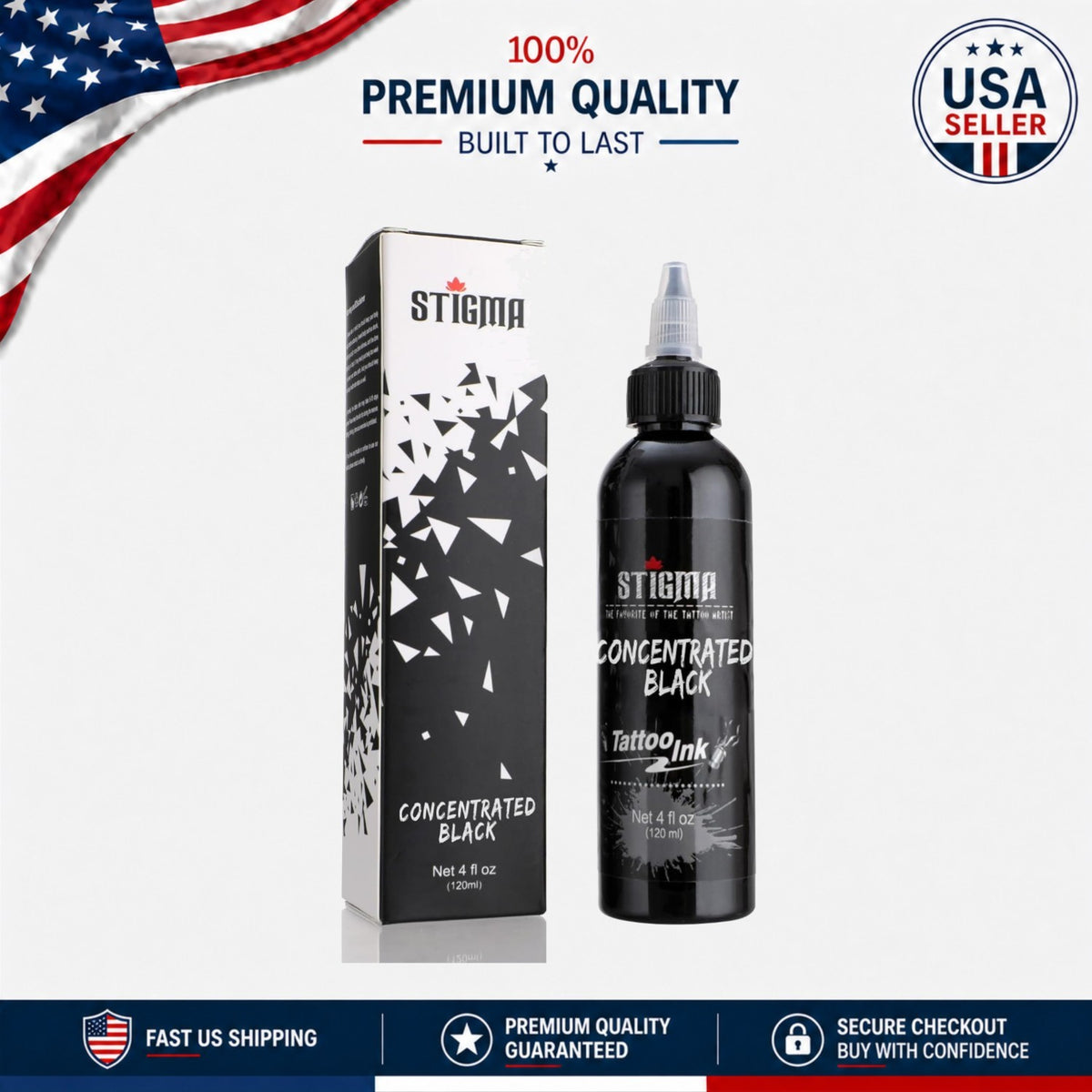 Professional Black Tattoo Ink 120ml Sterilized for Safe Skin Application