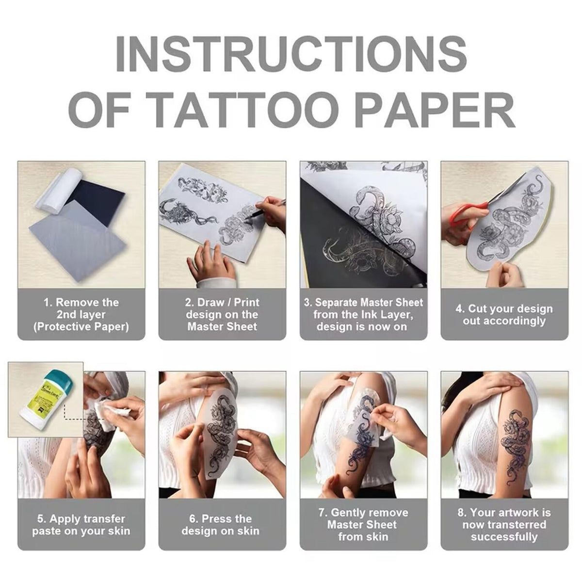Tattoo Practice Skin Double-Sided 8x6 with Transfer Paper set (1mm) – blank reusable