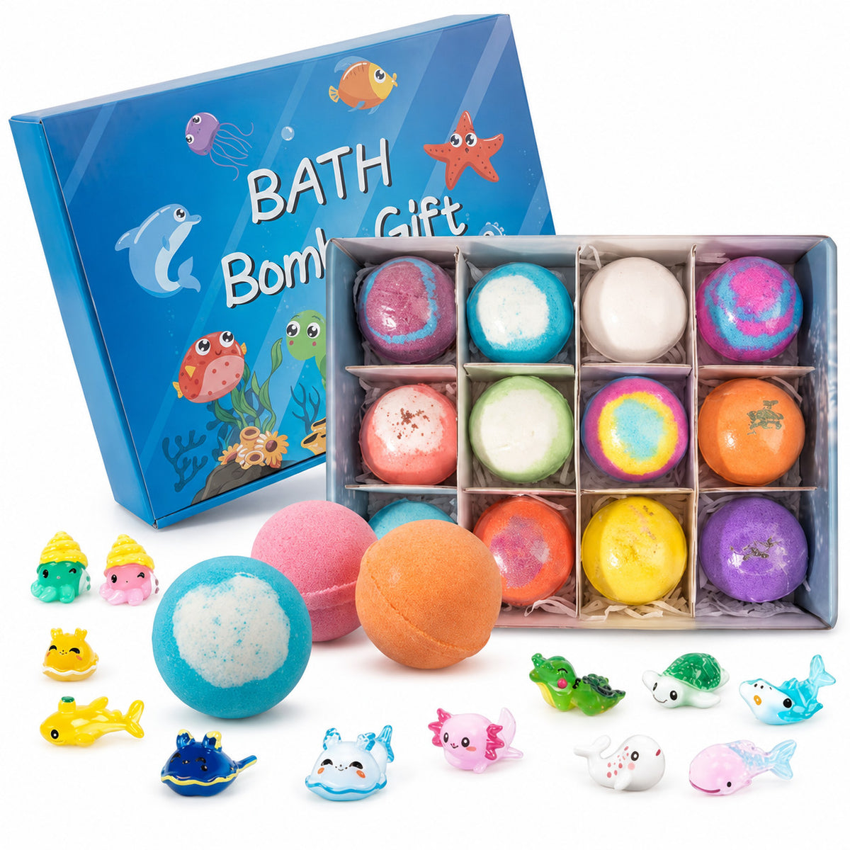Kids Bath Bomb Set with Hidden Toy | 12 Pack Natural Sea Salt Fizzies