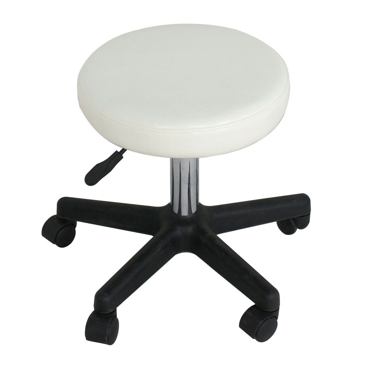 Hydraulic Adjustable Salon Stool with Swivel Seat and Wheels - White