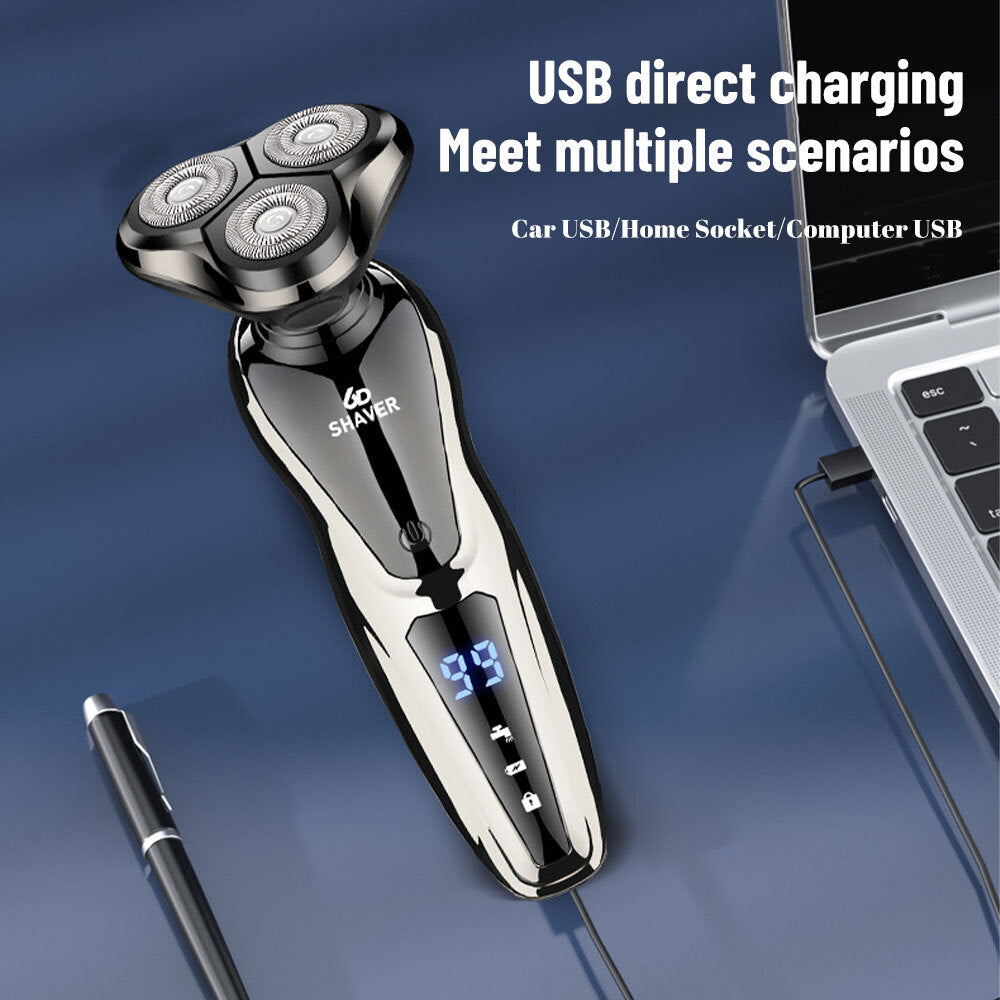 Rechargeable Men's Electric Shaver with LCD Display Waterproof Rotary Razor