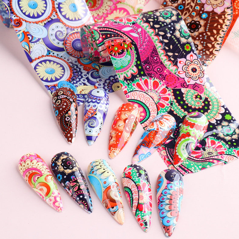 10 Sheets Bohemian Floral Nail Transfer Foil Decals for Nail Art DIY