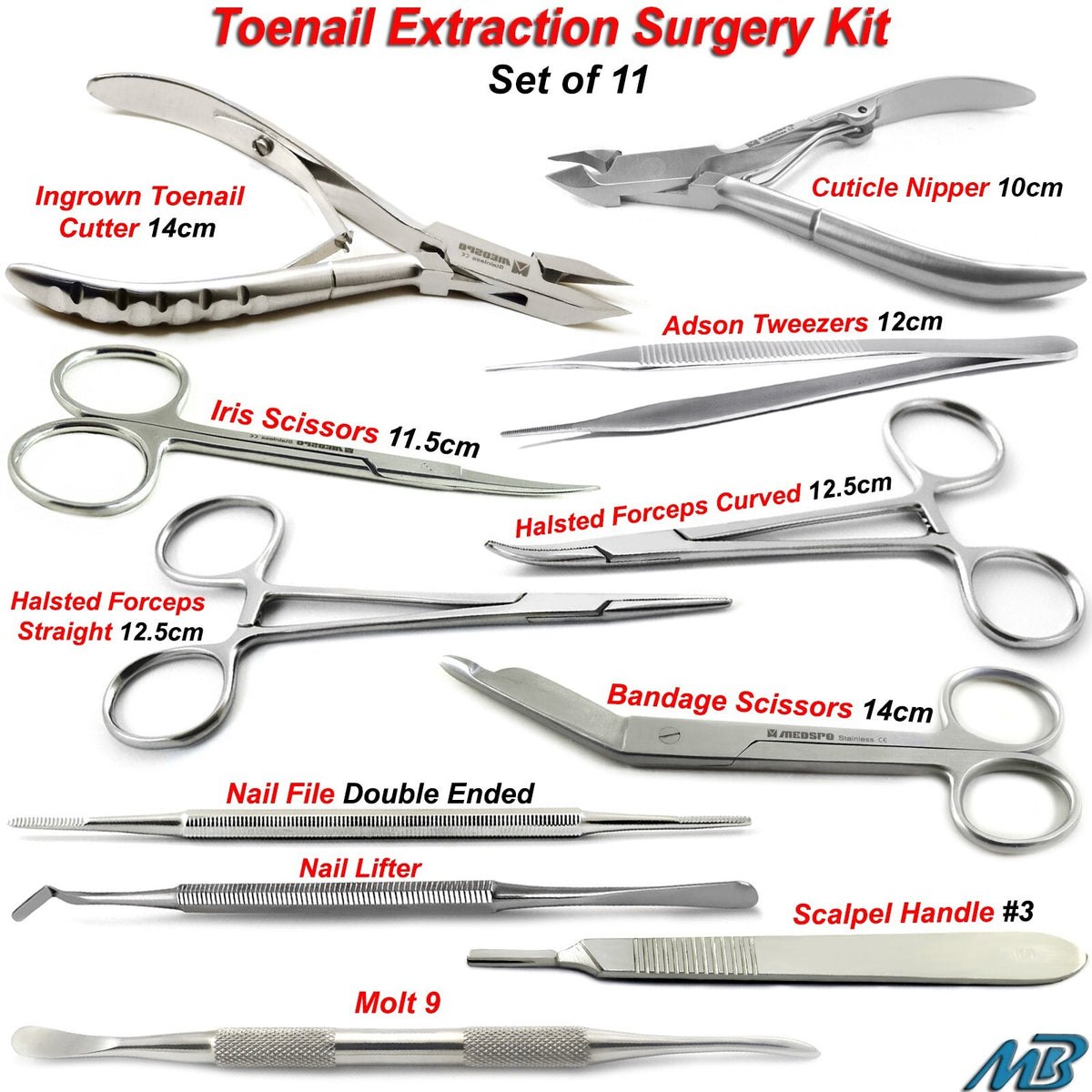 Ingrown Toenail Removal Surgical Kit - Podiatry Nail Extraction Tools Set
