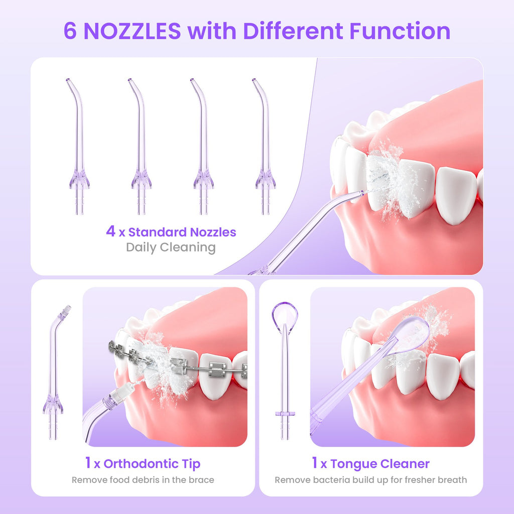 Cordless Water Flosser for Teeth Deep Cleaning Oral Irrigator with 6 Jet Tips