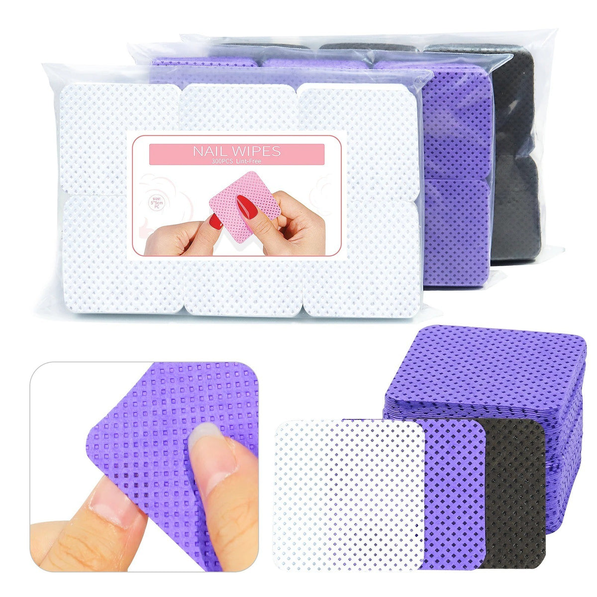 Lint-Free Nail Wipes Cotton Pads for Gel Polish Remover - 300 Pieces