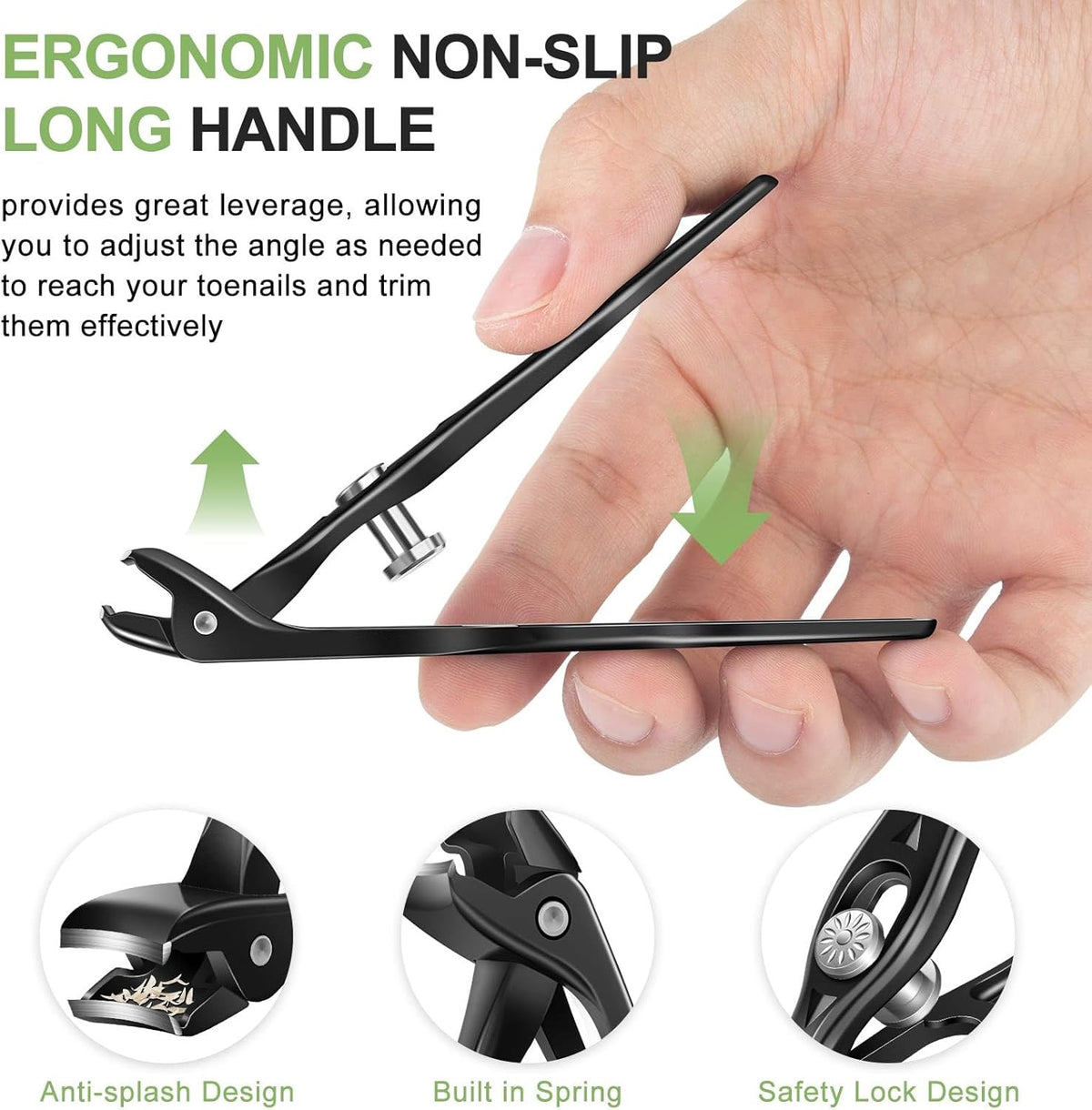 Heavy Duty Toenail Clipper with Long Handle & Angled Head for Thick Nails