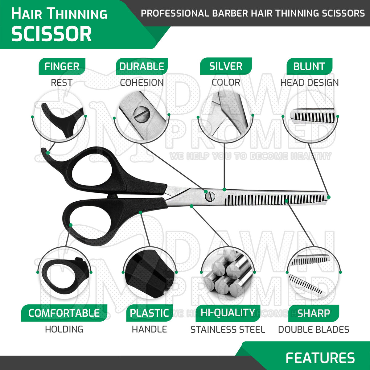 Professional Hair Cutting Thinning Scissors & Barber Shears Set, German Steel, 7.5"