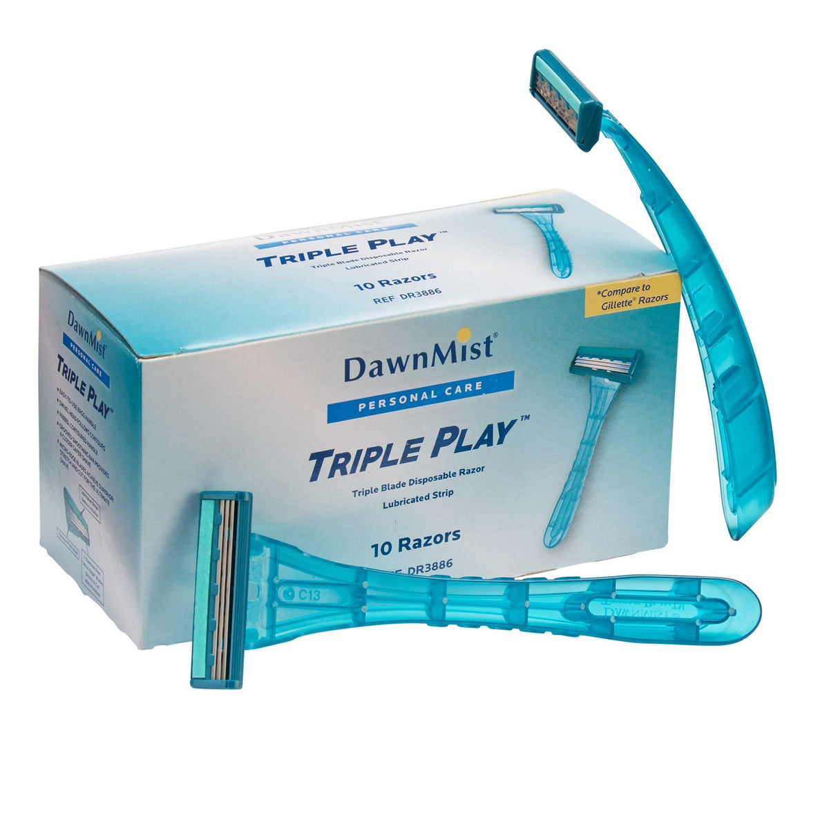 Disposable Triple Blade Facial Razor with Lubricating Strip - Teal, Pack of 10