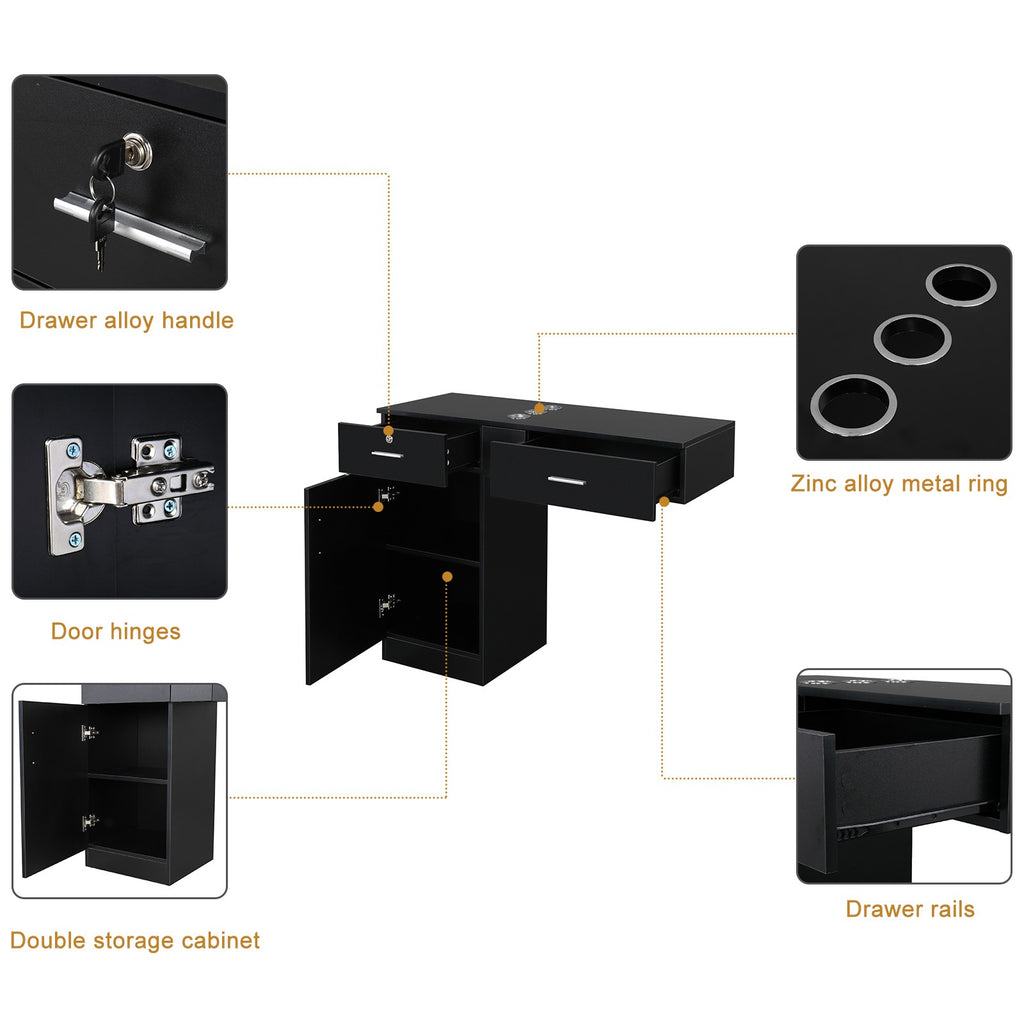 Wall Mount Salon Station Hair Stylist Equipment with 2 Drawers