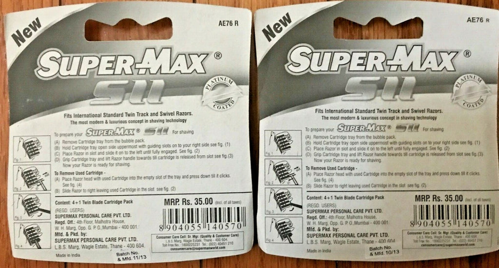 Super-Max SII Razor Blade Cartridge Pack - Platinum Coated 2 x 5