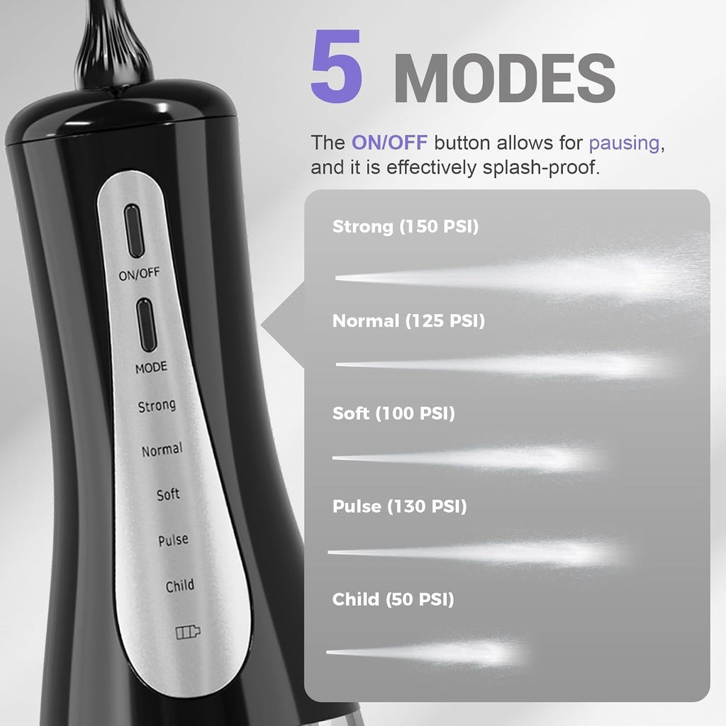 Cordless Water Dental Flosser with 5 Modes & 350ML Tank - Portable Oral Care