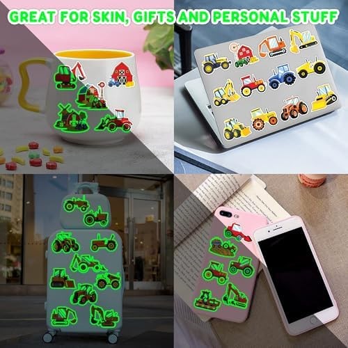 Glow-in-the-Dark Tractor Temporary Tattoos - 96 Pcs Pre-Cut Kids Tattoos