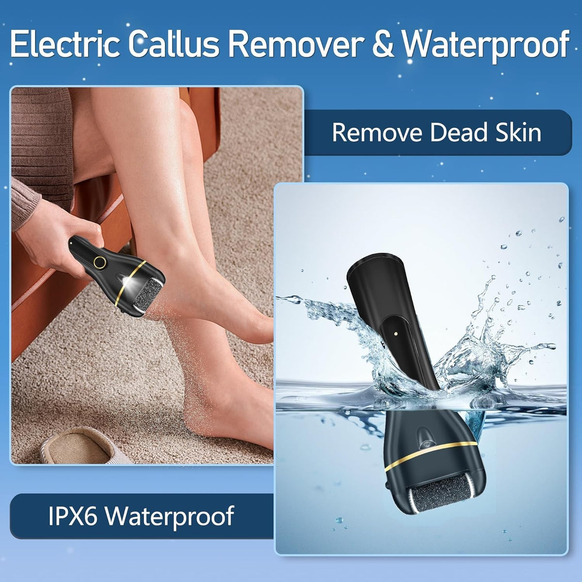 Electric Foot Callus Remover with 3 Rollers Waterproof Foot Care Kit