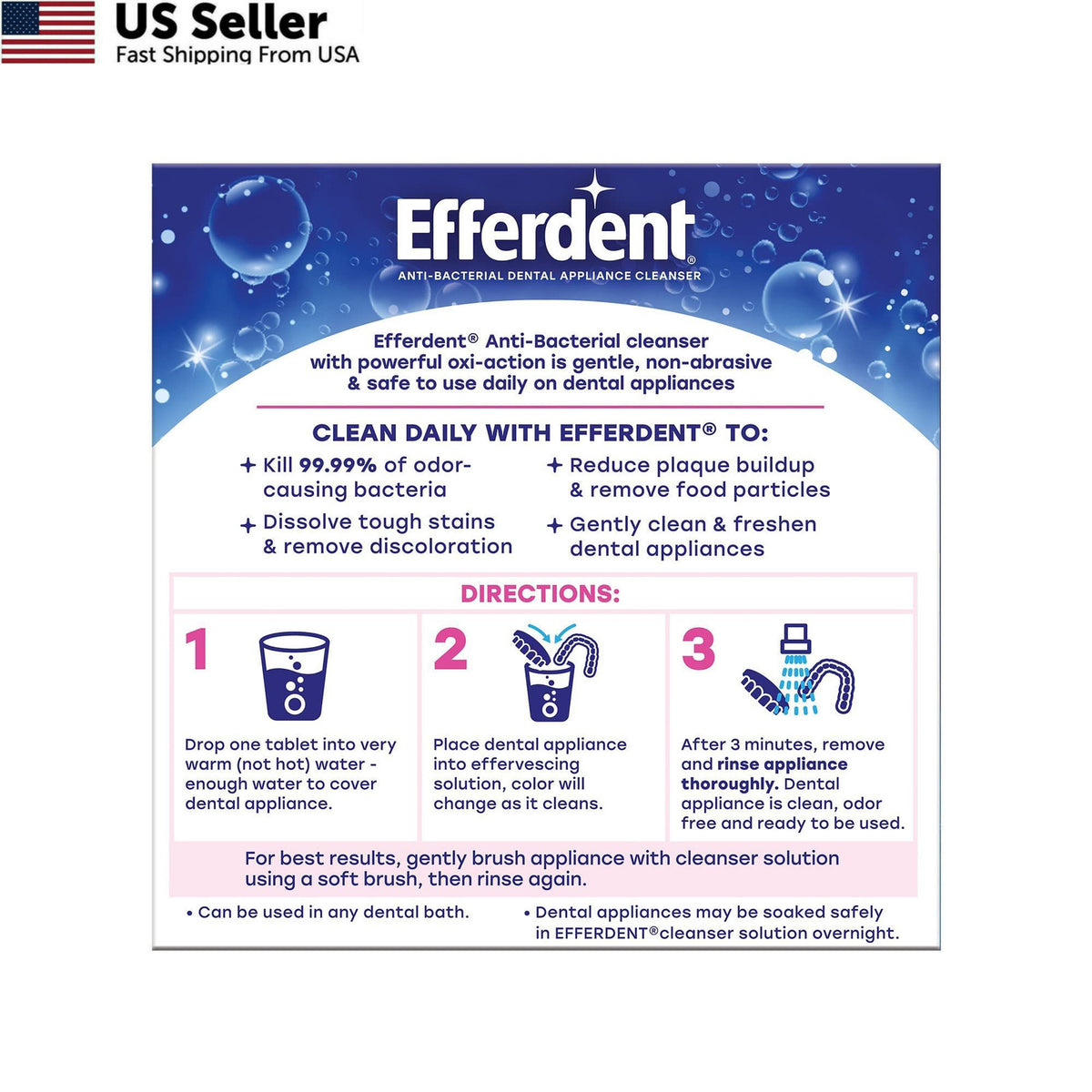 Denture Cleaner Tablets - Complete 5-in-1 Oral Hygiene, 44 Count