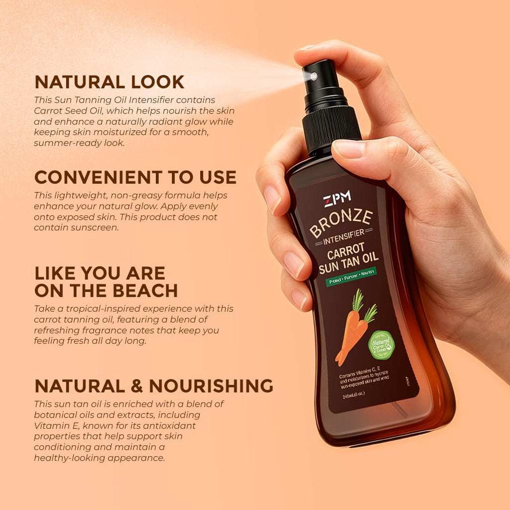 Carrot Sun Tanning Oil Spray for Outdoor Sun Tan Enhancement - Medium Deep
