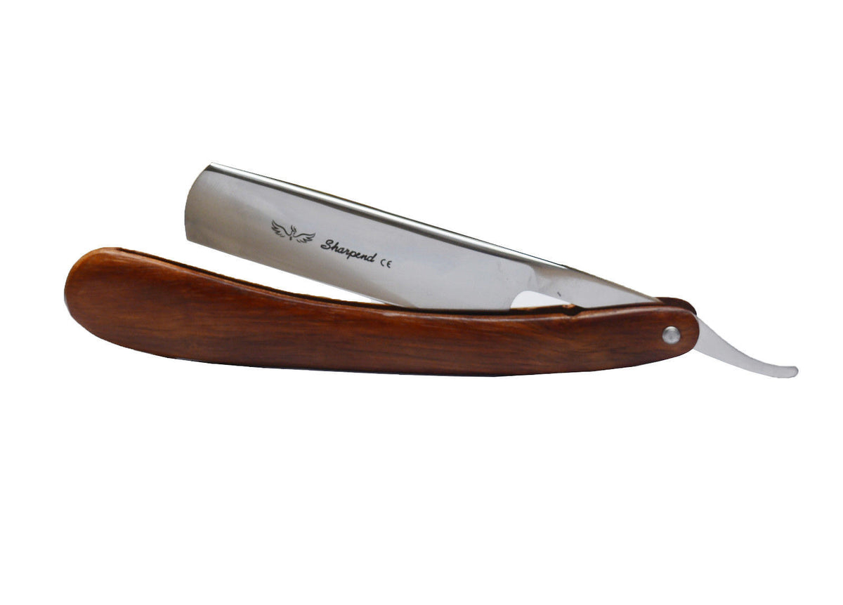 Stainless Steel Straight Razor with Wooden Handle & 10 Blades for Barbershop Shaving