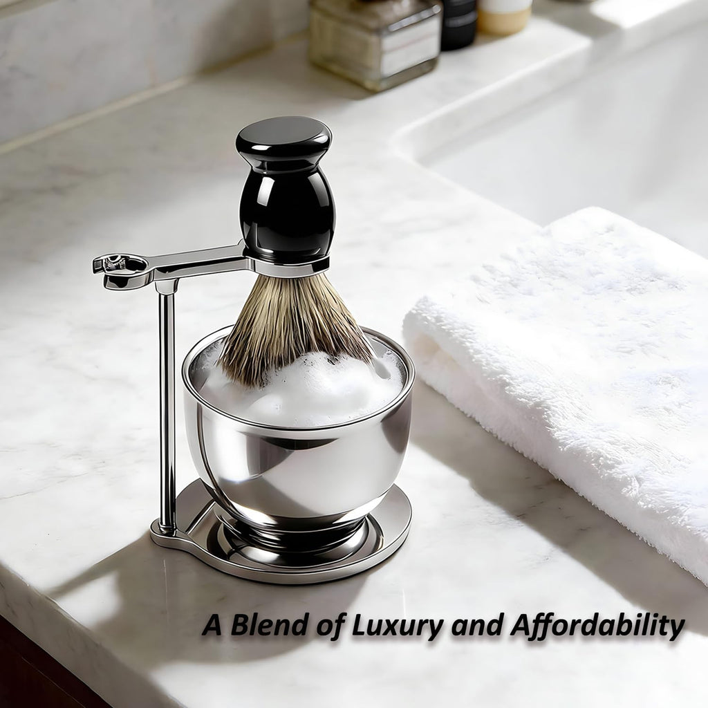 Men's 3-in-1 Shaving Brush Set with Stand, Bowl & Accessories