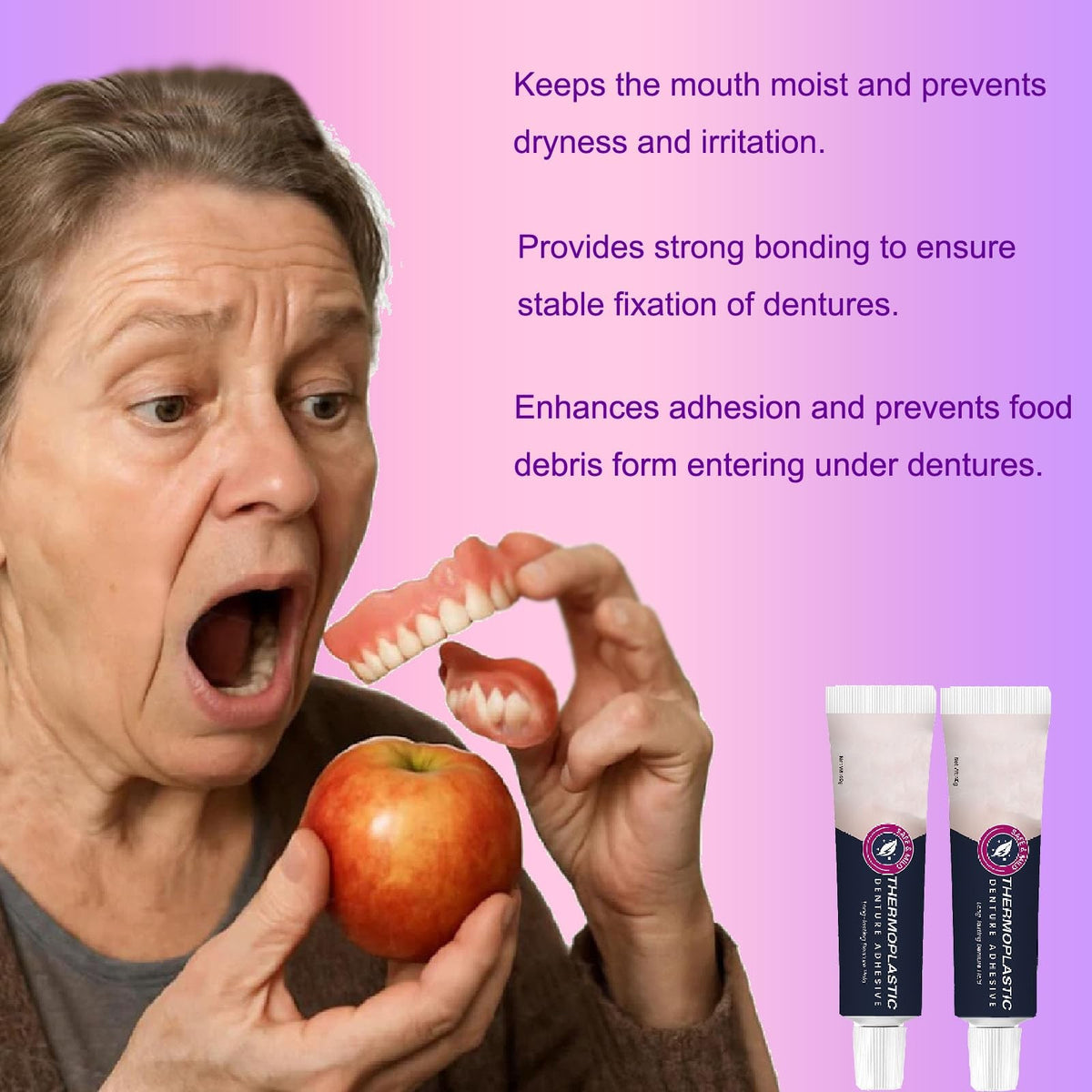 Extra Strong Denture Adhesive 2-Pack - Natural, Non-Toxic, Pink