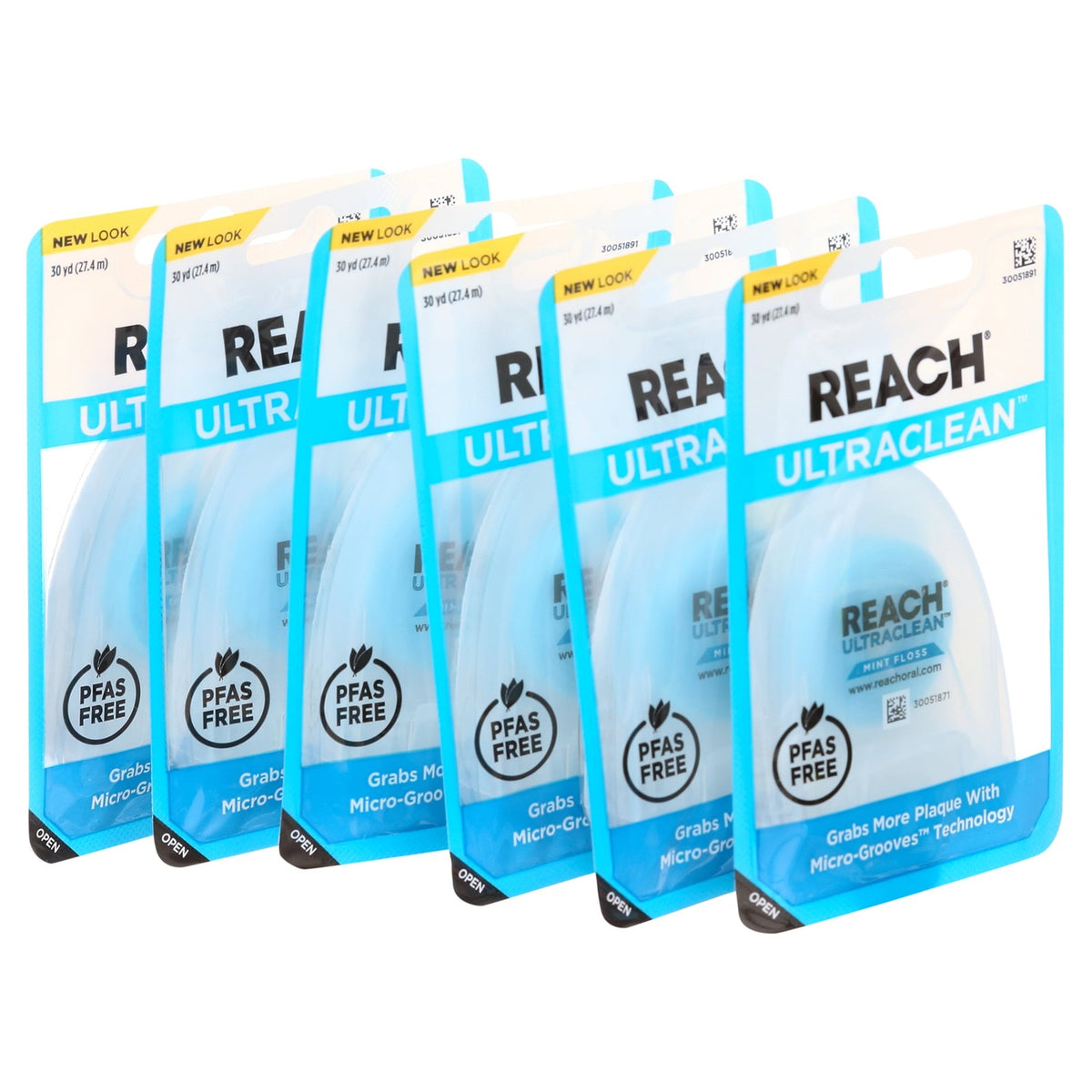 Waxed Dental Floss Pack of 6 - Micro-Grooves, Mint Flavor, 15 Feet