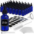 Cobalt Blue Glass Dropper Bottles Set of 48 - 1 oz with Labels & Accessories