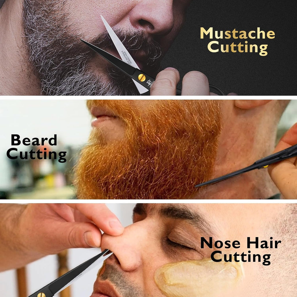 Professional Beard Scissors for Men with Mustache Comb & Grooming Kit