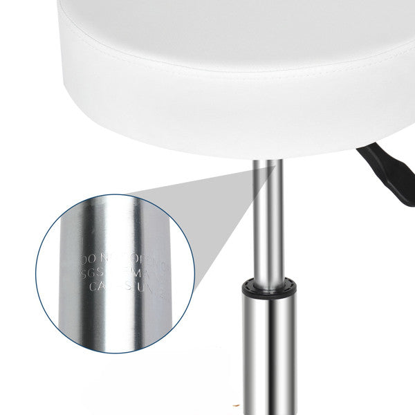 White Adjustable Salon Stool with Wheels 360° Swivel & Pneumatic Height