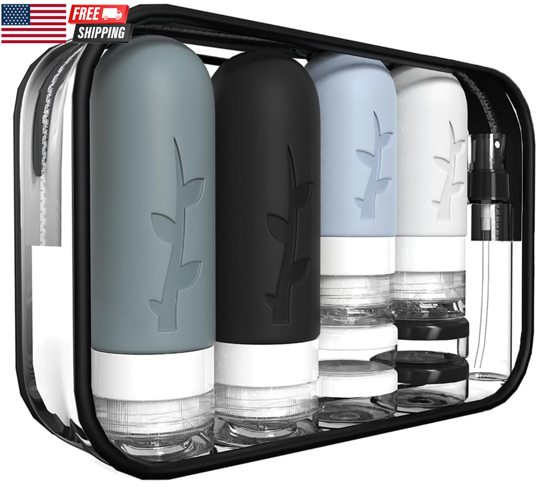 TSA Approved Silicone Travel Bottles Set with Leak-Proof Containers & Accessories