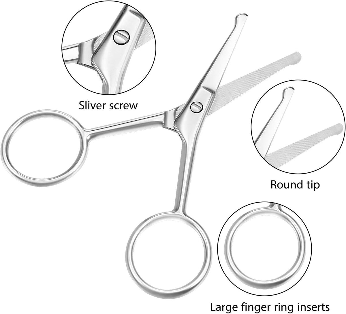 Travel Stainless Steel Nose Hair Scissors Set with 3 Rounded Tips