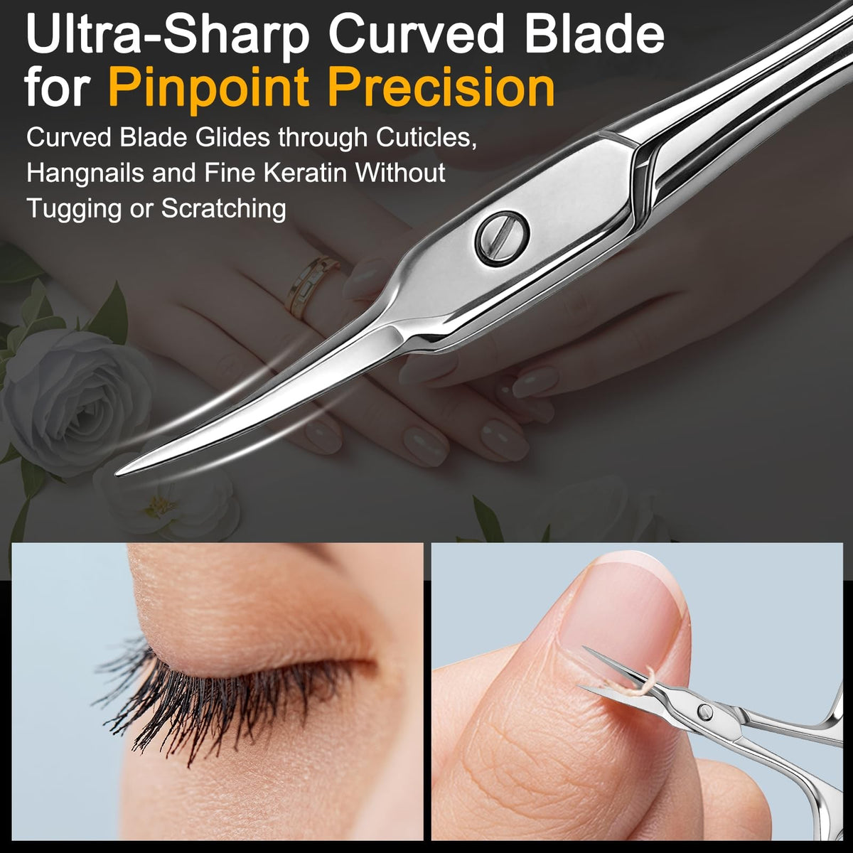 Cuticle Scissors - Curved Tip Nail Grooming Tool for Manicure Pedicure