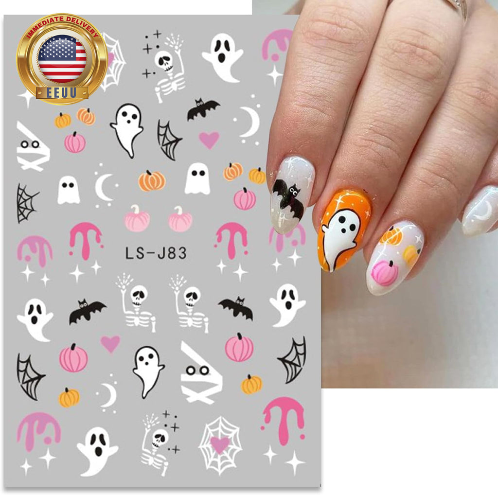 Halloween Nail Art Stickers Set - 6 Sheets with Pumpkin Ghost Skeleton Designs