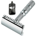 Travel Safety Razor with Leather Case - Double Edge, Compact & German Made