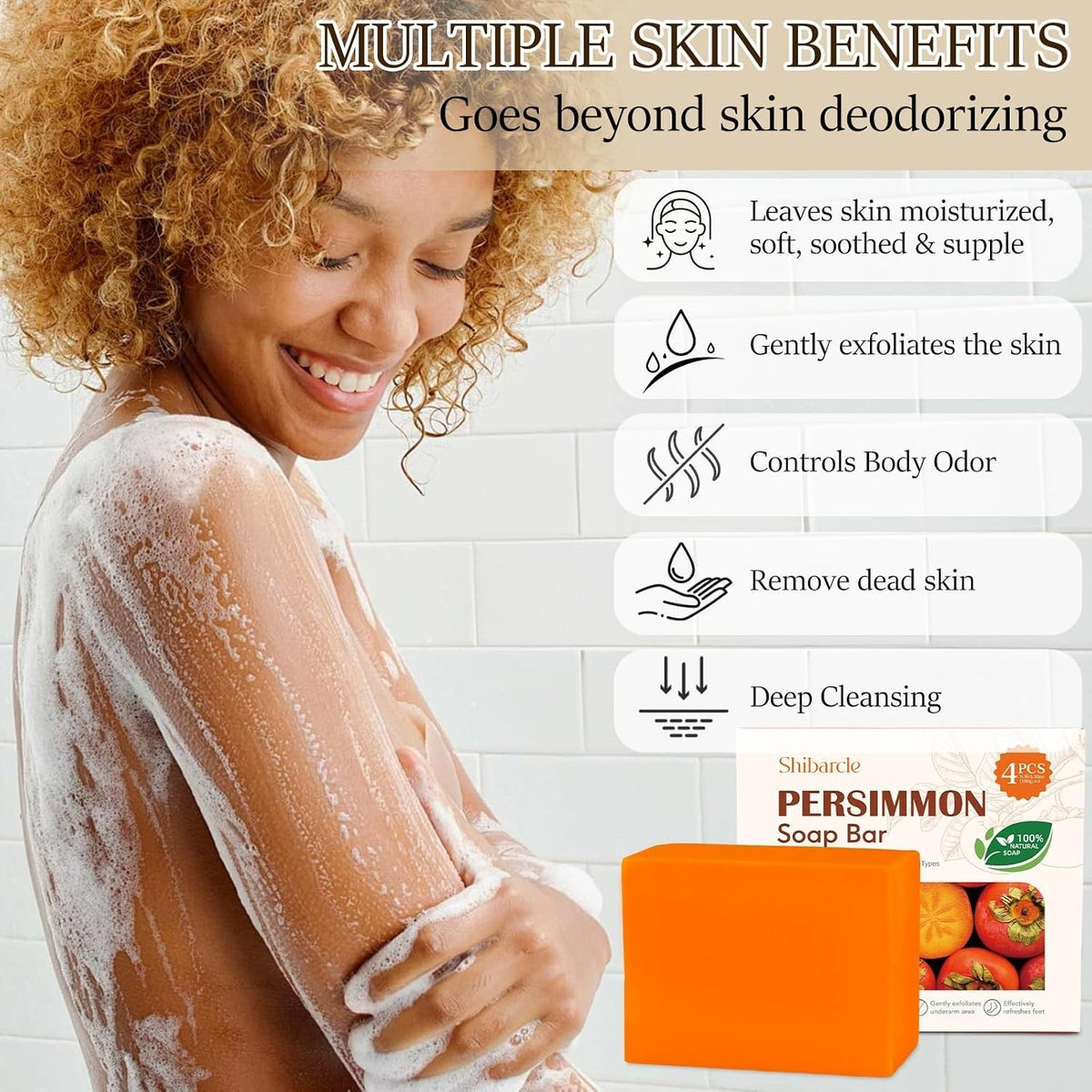 Odor Eliminating Persimmon Soap Bars - 4 Pack for Freshness & Hydration