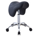 Adjustable Black Saddle Salon Stool with Swivel Wheels & Hydraulic Height