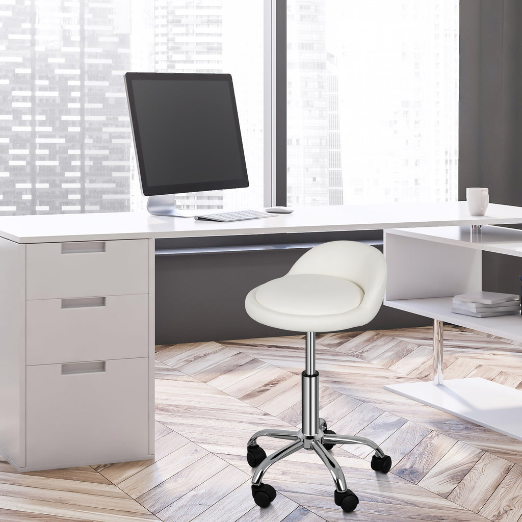 Adjustable Hydraulic Swivel Salon Stool with Backrest - White