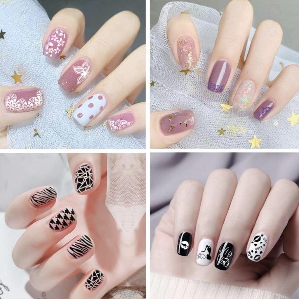 Nail Stamping Plates Set 12Pcs with Stamper, Scraper & Storage Bag - Nail Art Tools