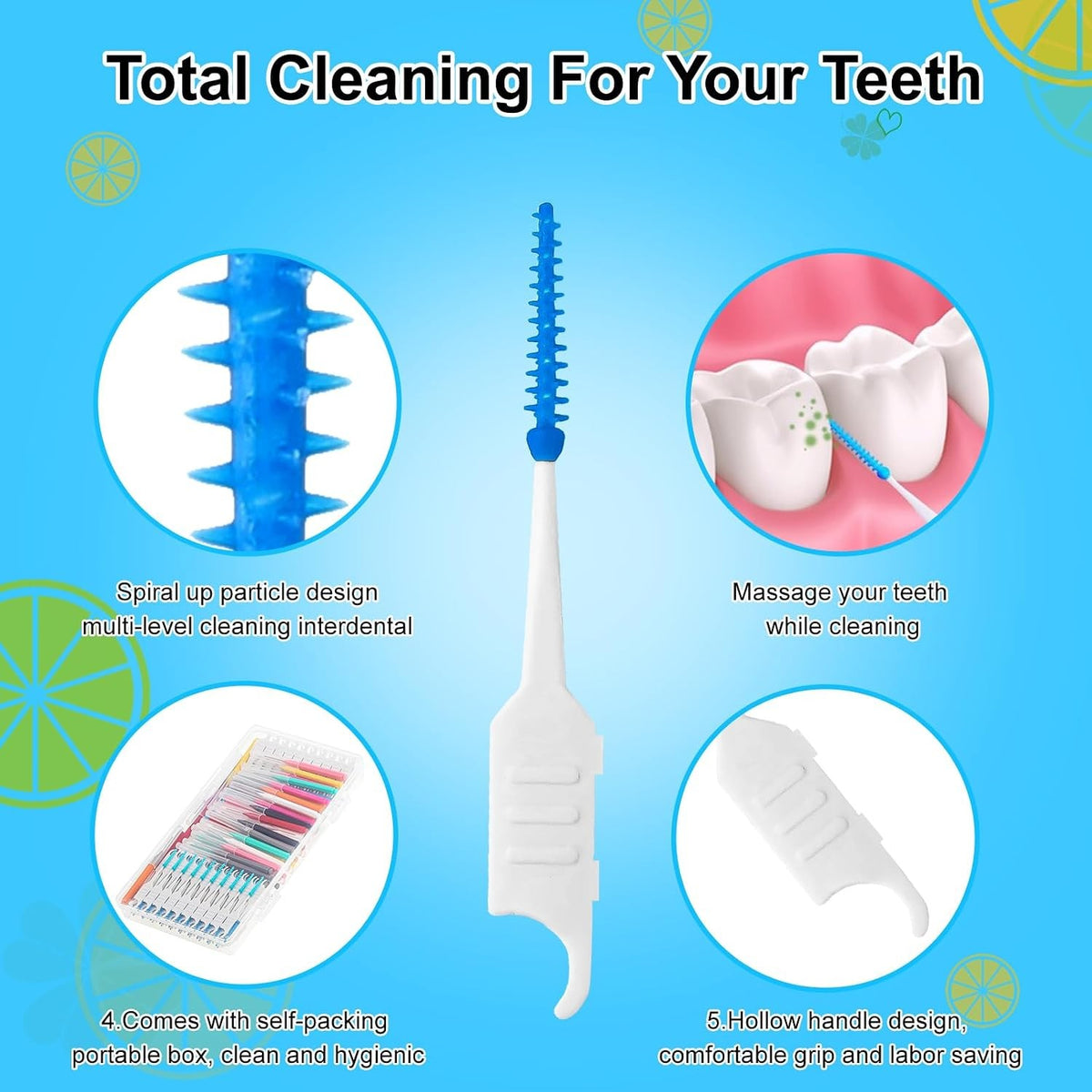 Interdental Brush Set with 255 Pieces for Braces and Teeth Cleaning