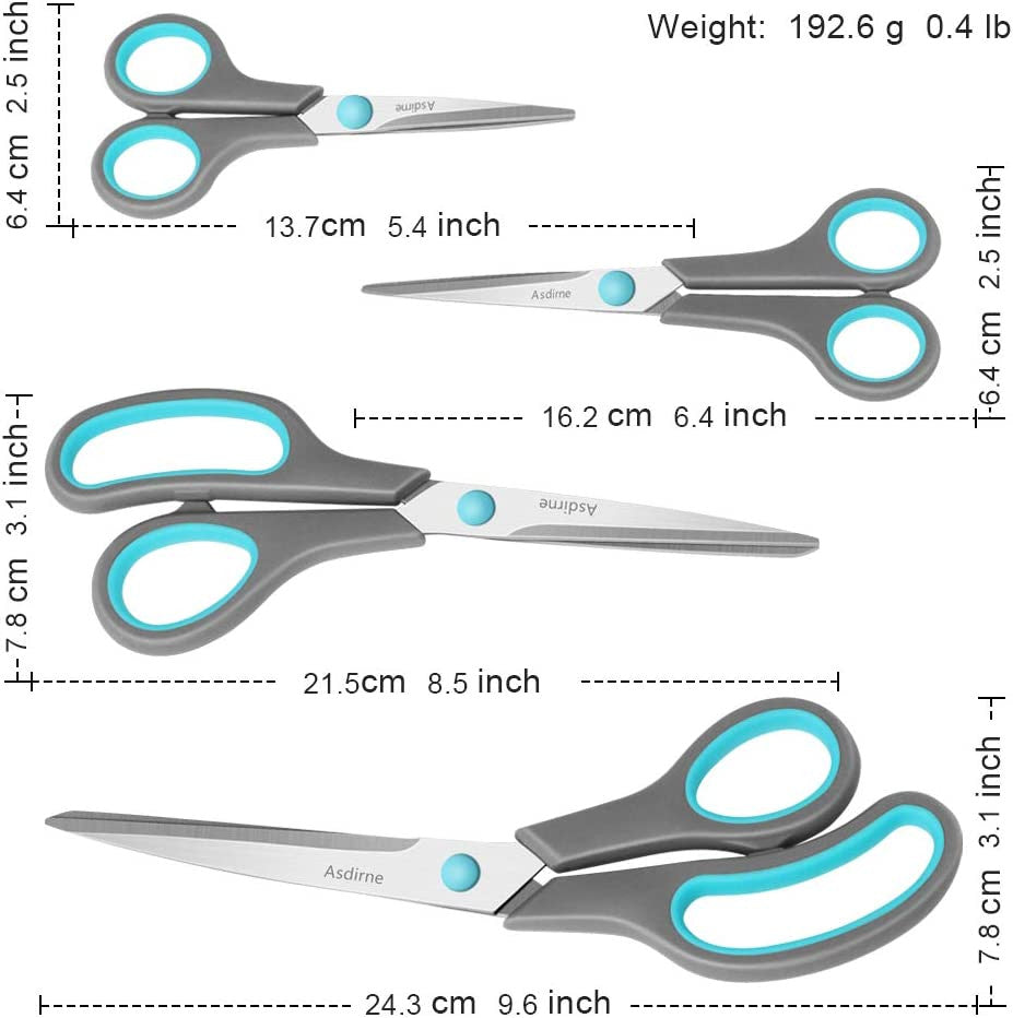 Set of 4 All-Purpose Scissors - Stainless Steel Blades, Ergonomic Handles