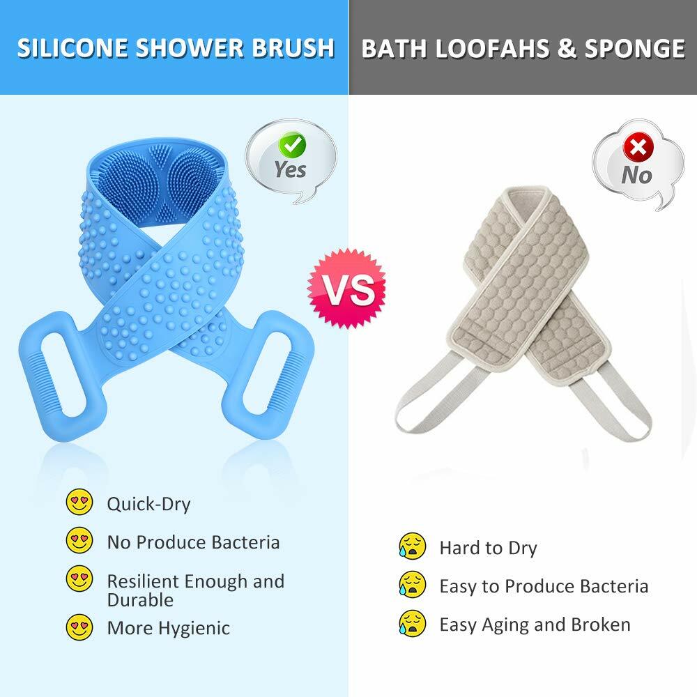 Silicone Shower Back & Body Scrubber Set - 2 Pack, Blue & Purple