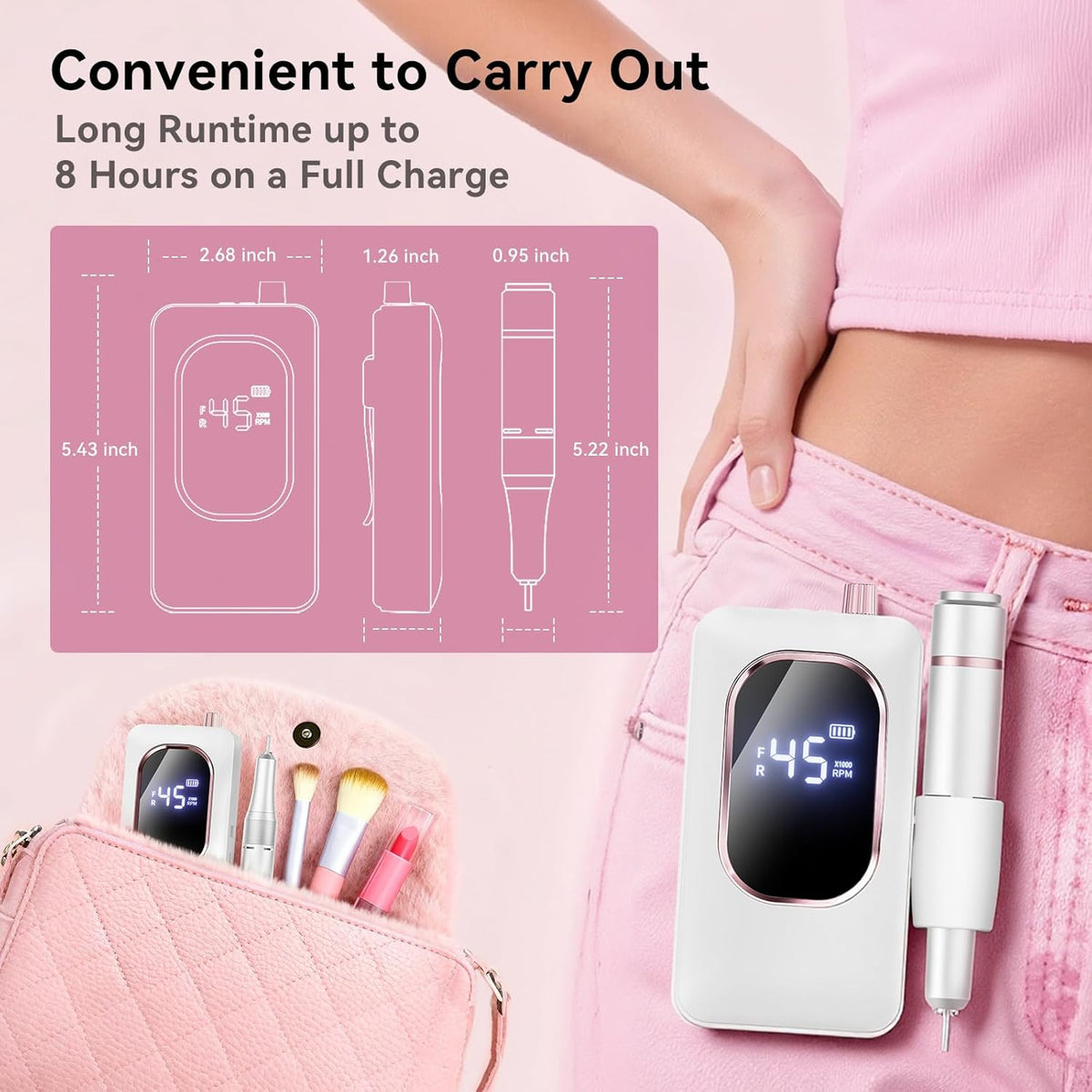 Professional Cordless Nail Drill Machine for Acrylic & Gel Nails - Slow Vibration, Gris