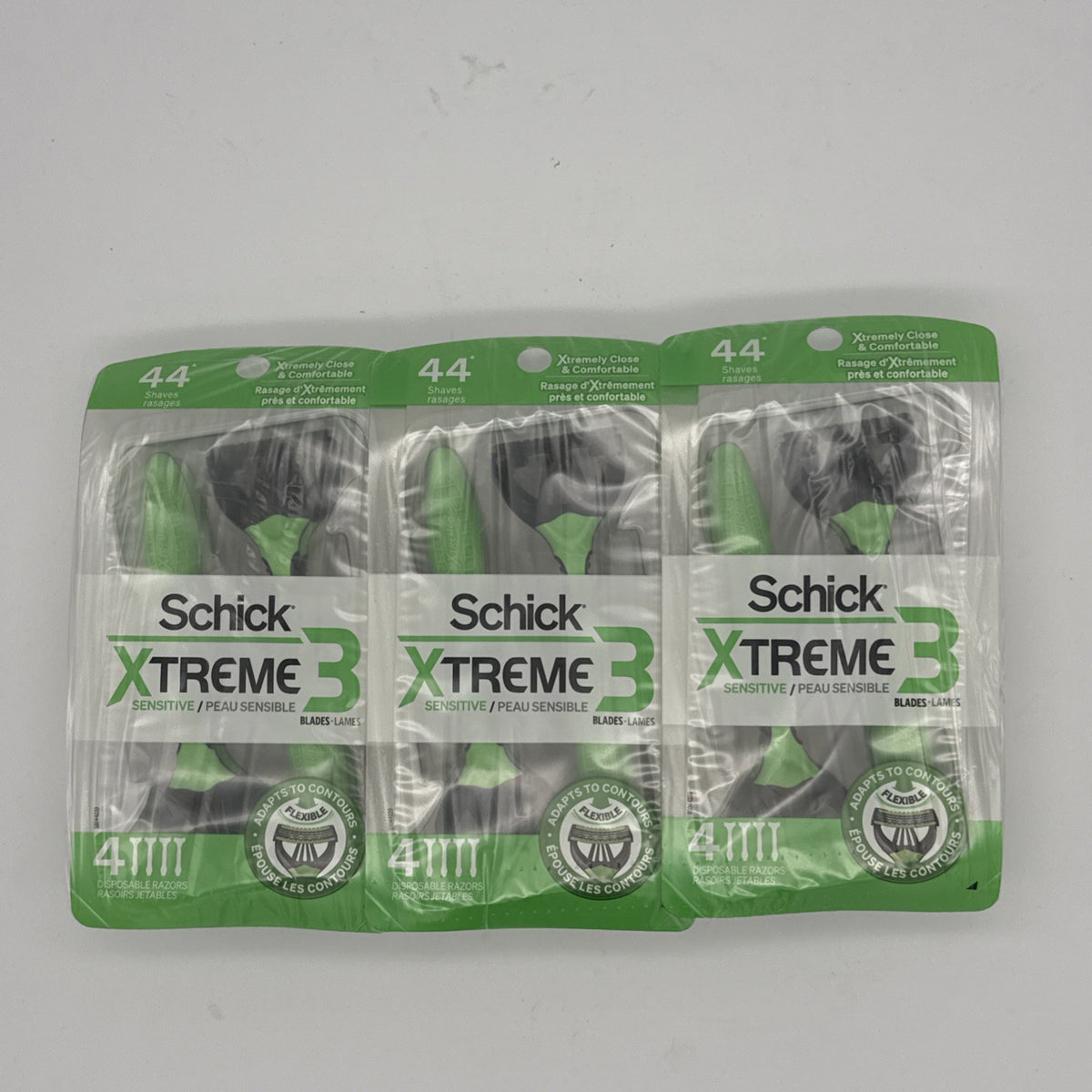 3 Pack Disposable Razors for Sensitive Skin - Schick XTREME3 4 Count Each