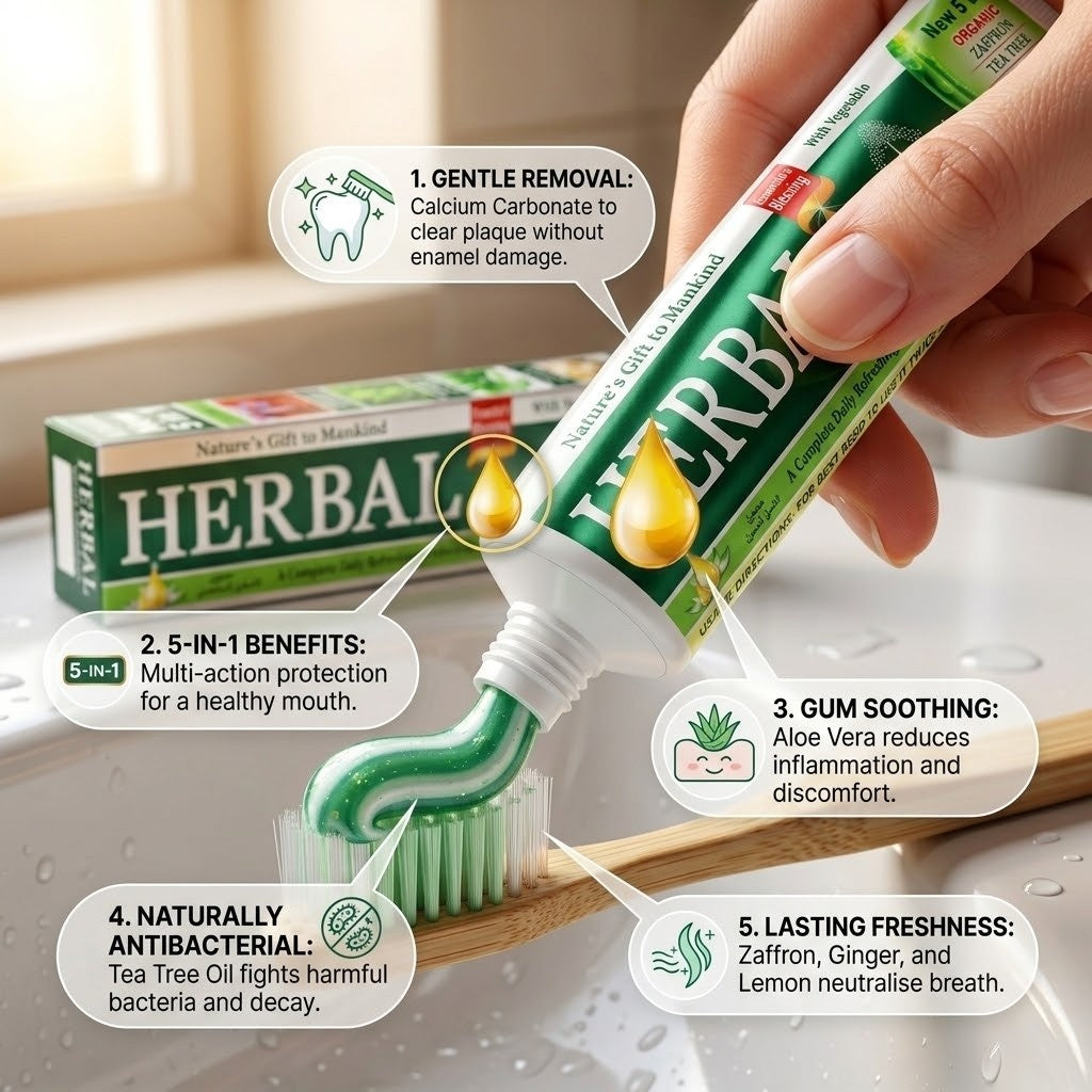Herbal 5-in-1 Natural Toothpaste with Saffron Tea Tree Aloe Non-Fluoride