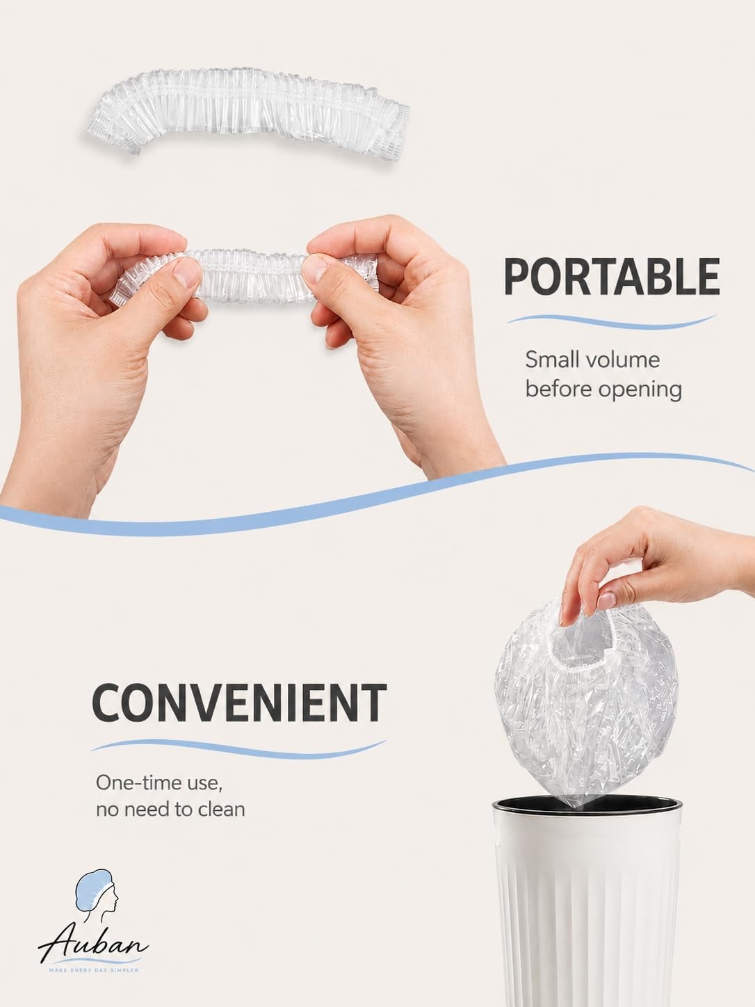 Disposable Shower Cap 50 Pack Large Waterproof Plastic Bath Caps
