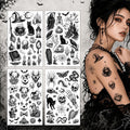 Dark Gothic Temporary Tattoos Set – Crow Skull Spider Bat Snake Full 4 Sheets