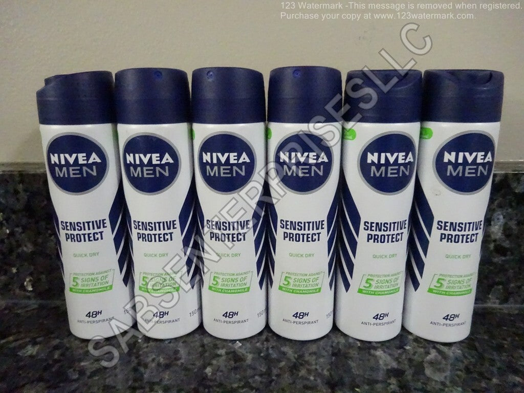 6 Pack Nivea Men Sensitive Protect 48hr Antiperspirant Deodorant Body Spray 150ml