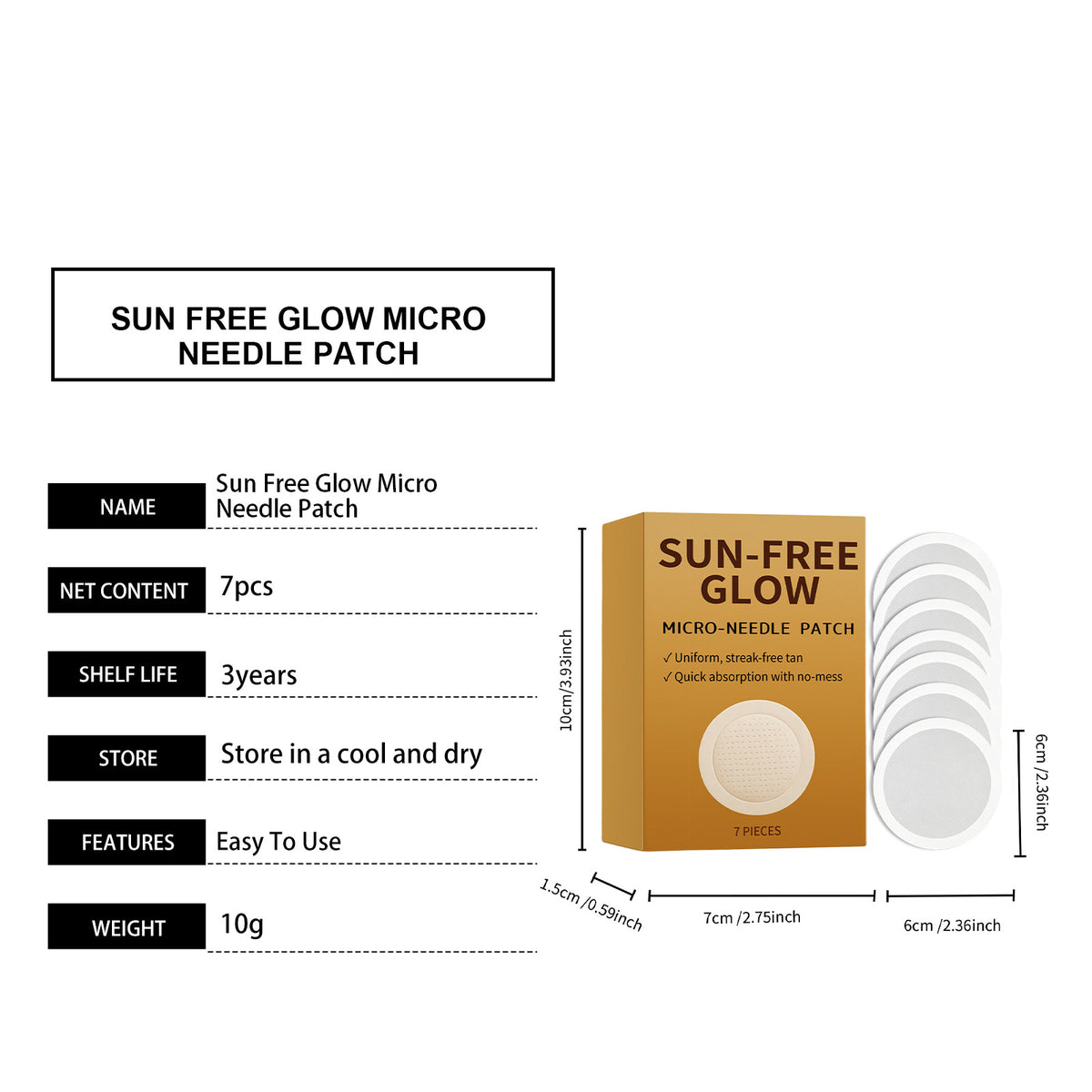 Self-Tanning Micro-Needle Patches - Natural Sunless Glow, 7 Pack