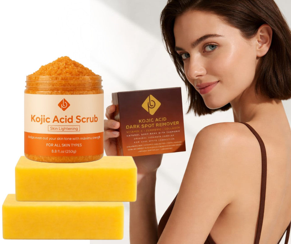 Kojic Acid Dark Spot Remover Soap & Scrub Set - Brightening Skin Care